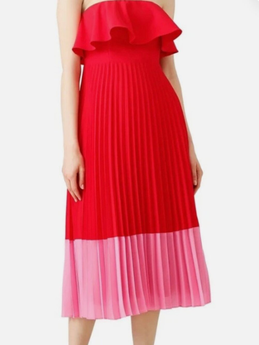 Aidan Maddox Red Pleated Tea Dress